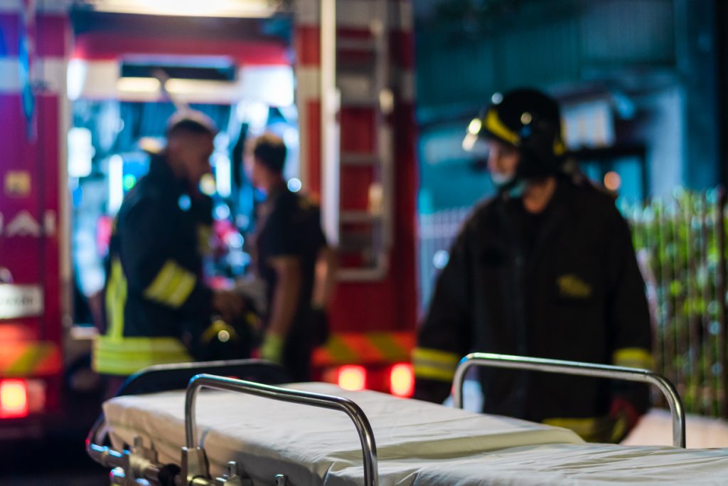 truck accident scene - emergency workers